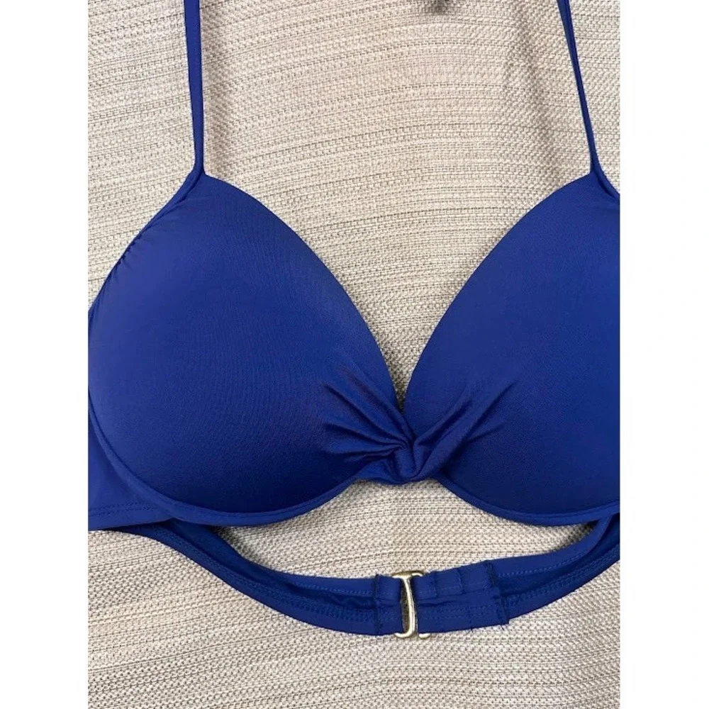Stylus Royal Blue Underwire Halter Bikini Top Twist‎ Front Padded Size L